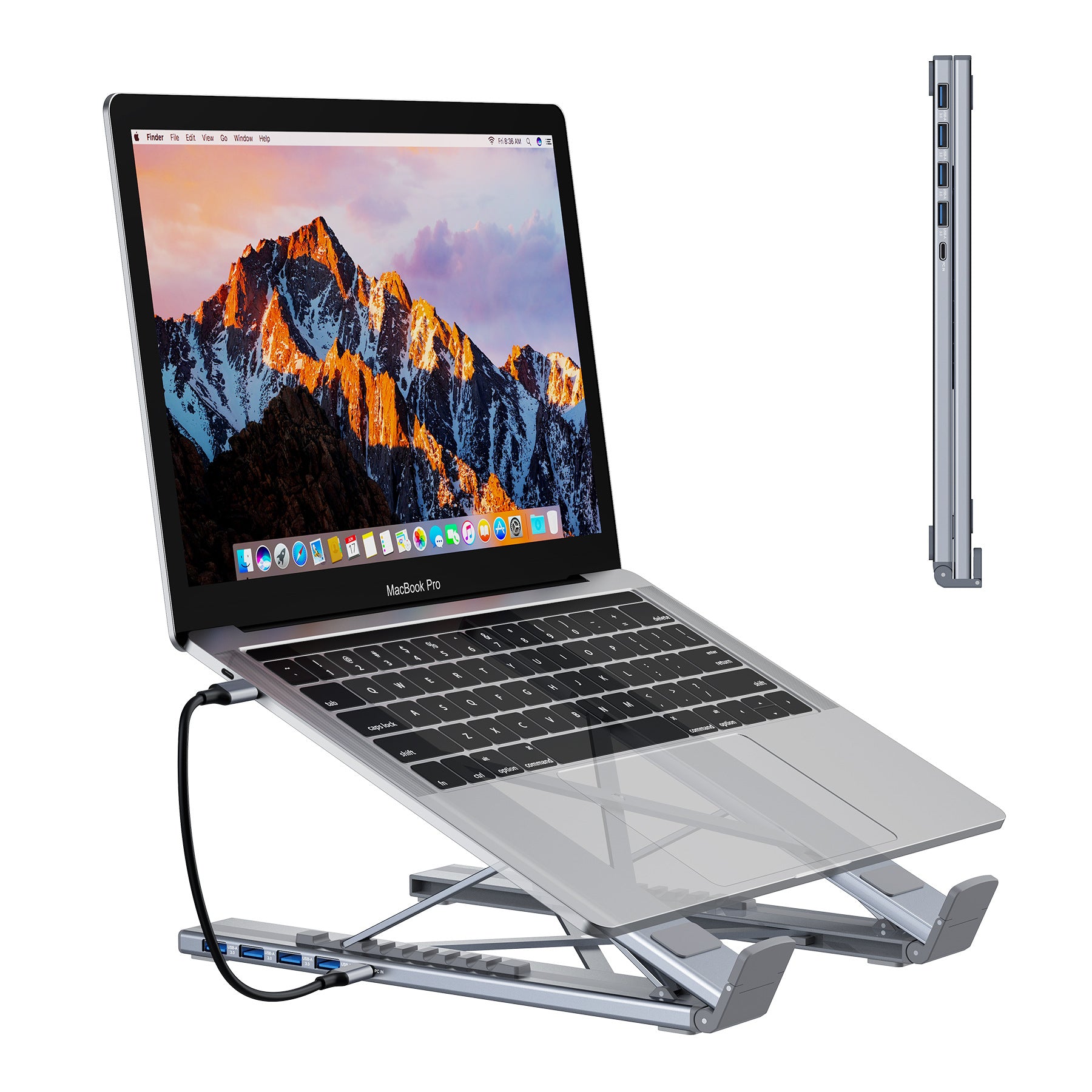 8-in-1 USB-C Hub Laptop Stand – Aluminum Dock with HDMI & Multi-Port Support